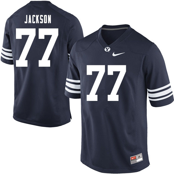 Men #77 Fisher Jackson BYU Cougars College Football Jerseys Sale-Navy - Click Image to Close